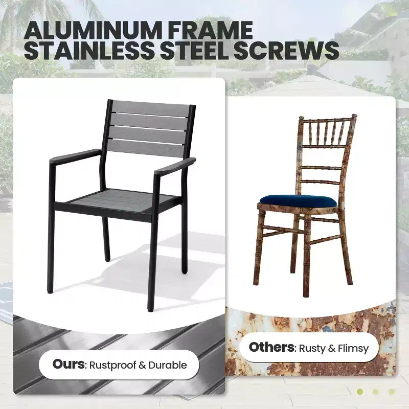 Set da Pranzo da Esterno Crestlive Products, Gambe a X Stabili con Poltrone, Tavolo Effetto Legno, Telaio in Alluminio e Foro per Ombrellone