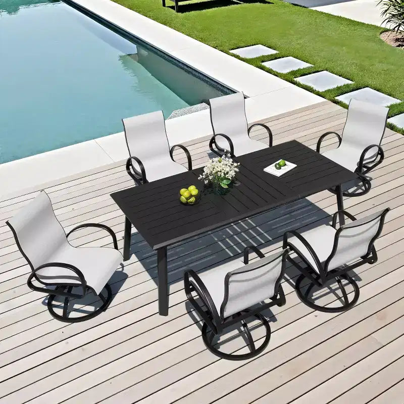 Ensembles de salle à manger d'extérieur en aluminium Crestlive Products – Table de salle à manger de patio avec chaises classiques à accoudoirs ronds pour 6 à 10 personnes
