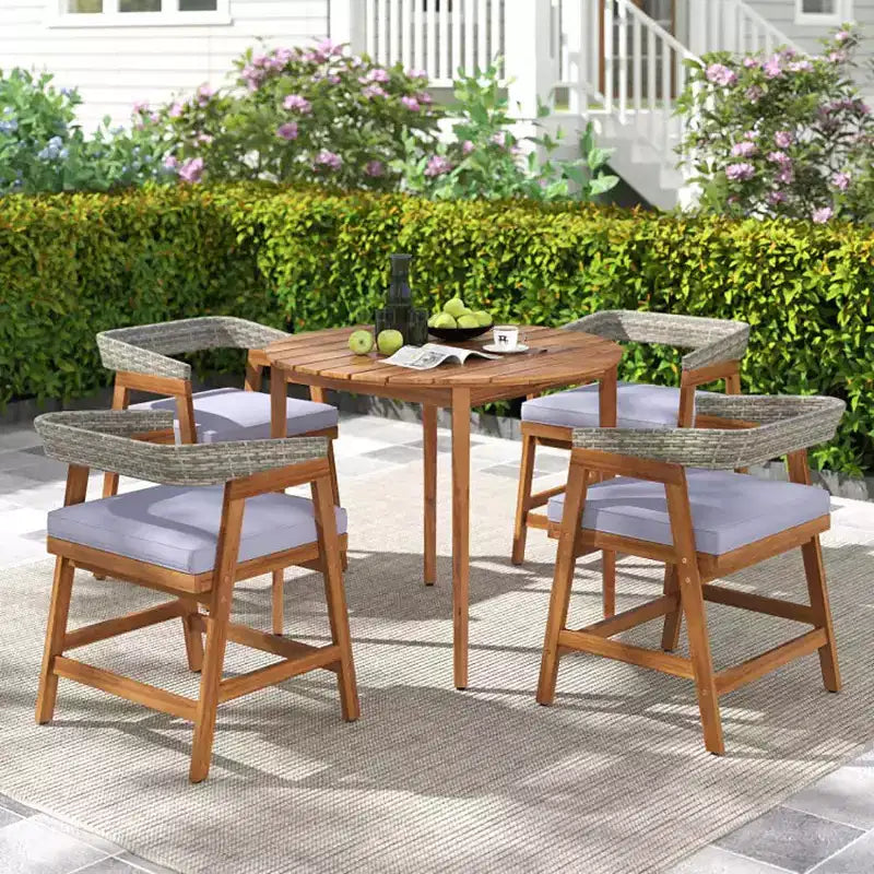 Ensemble de salle à manger de patio 5 pièces avec coussins et dossier en rotin synthétique pour jardin et arrière-cour