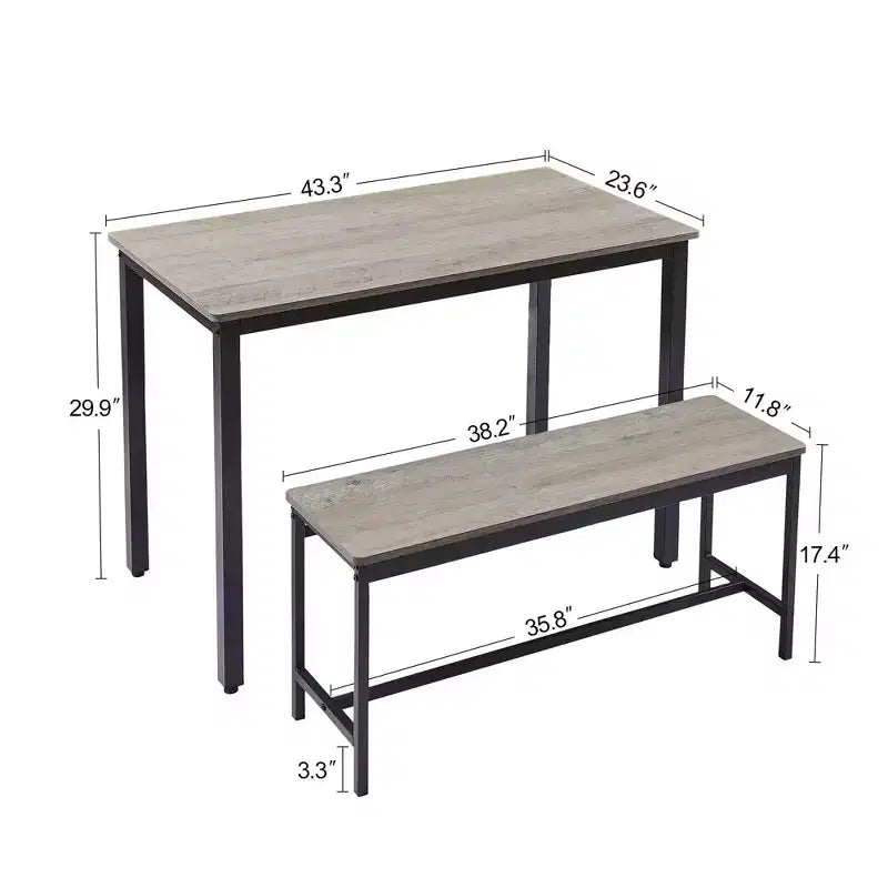 Set da 3 pezzi con tavolo da pranzo, set da pranzo con 2 panche alte 17,4 h, telai in acciaio, set da bar industriale, set da tavolo da pranzo
