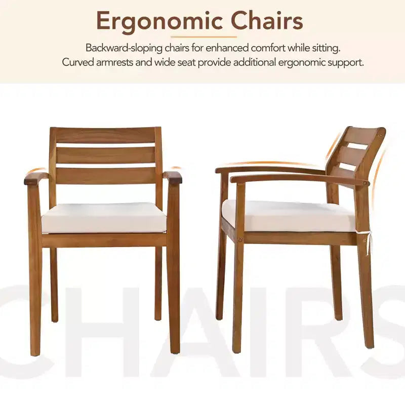 Ensemble de salle à manger d'extérieur en bois CLIHOME pour 7-8 personnes, mobilier de salle à manger d'extérieur avec coussins amovibles, chaises et banc ergonomiques