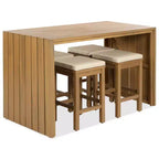 Set da bar da esterno CLIHOME 5 pezzi, tavolo da bar altezza bancone in legno di acacia e quattro sgabelli con cuscini, set da pranzo da bar in legno