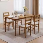MAYEERTY Set Tavolo da Pranzo e Sedie a 5 Pezzi in Legno Massello, Tavolo Rettangolare Colore Legno Originale con 4 Sedie con Schienale
