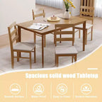MAYEERTY Set Tavolo da Pranzo e Sedie a 5 Pezzi in Legno Massello, Tavolo Rettangolare Colore Legno Originale con 4 Sedie con Schienale