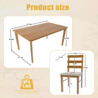 MAYEERTY Set Tavolo da Pranzo e Sedie a 5 Pezzi in Legno Massello, Tavolo Rettangolare Colore Legno Originale con 4 Sedie con Schienale