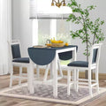 MAYEERTY 3-Piece Wood Counter Height Drop Leaf Dining Table Set, 2 Upholstered Chairs Small Space Table Set, White + Gray