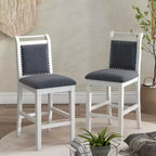 MAYEERTY Set Tavolo da Pranzo a Goccia a 3 Pezzi in Legno con Altezza Contatore, 2 Sedie Imbottite Set Tavolo per Spazi Piccoli, Bianco + Grigio