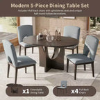 MAYEERTY Set da pranzo moderno e allungabile da 5 pezzi, con tavolo rotondo da 41,2 cm, per piccoli spazi, Espresso + Grigio