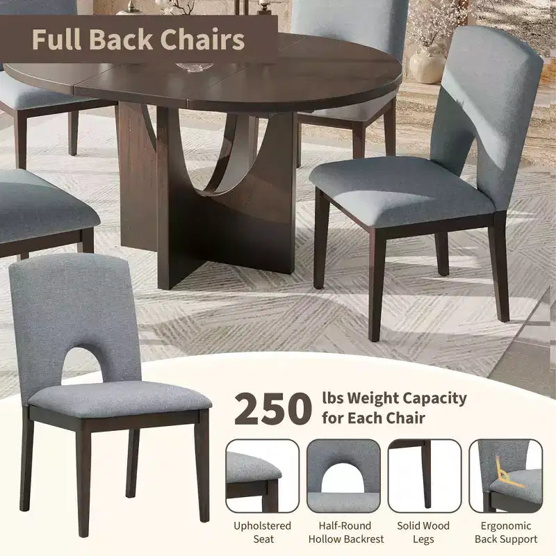 MAYEERTY Set da pranzo moderno e allungabile da 5 pezzi, con tavolo rotondo da 41,2 cm, per piccoli spazi, Espresso + Grigio