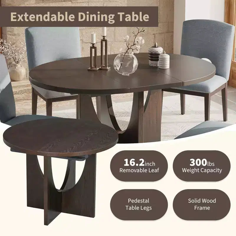 MAYEERTY Set da pranzo moderno e allungabile da 5 pezzi, con tavolo rotondo da 41,2 cm, per piccoli spazi, Espresso + Grigio
