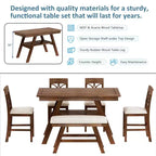 MAYEERTY Ensemble de table à manger 6 pièces en bois à hauteur de comptoir, style rustique avec étagère de rangement, banc et 4 chaises, noyer + beige