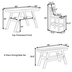 MAYEERTY Ensemble de table à manger 6 pièces en bois à hauteur de comptoir, style rustique avec étagère de rangement, banc et 4 chaises, noyer + beige