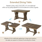 Ensemble de salle à manger extensible MAYEERTY 7 pièces en bois massif du milieu du siècle, avec rallonge de 30,5 cm, chaises rembourrées pour 6 personnes, marron doré + gris
