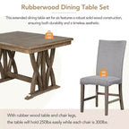 Ensemble de salle à manger extensible MAYEERTY 7 pièces en bois massif du milieu du siècle, avec rallonge de 30,5 cm, chaises rembourrées pour 6 personnes, marron doré + gris