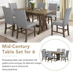 Ensemble de salle à manger extensible MAYEERTY 7 pièces en bois massif du milieu du siècle, avec rallonge de 30,5 cm, chaises rembourrées pour 6 personnes, marron doré + gris