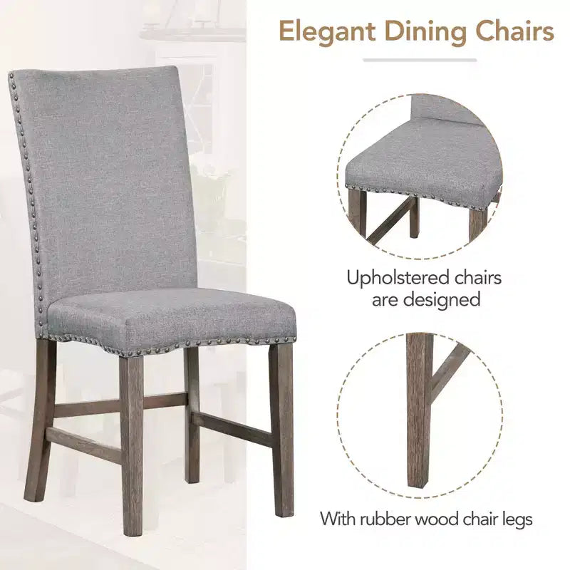 Ensemble de salle à manger extensible MAYEERTY 7 pièces en bois massif du milieu du siècle, avec rallonge de 30,5 cm, chaises rembourrées pour 6 personnes, marron doré + gris