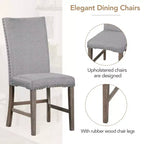 Ensemble de salle à manger extensible MAYEERTY 7 pièces en bois massif du milieu du siècle, avec rallonge de 30,5 cm, chaises rembourrées pour 6 personnes, marron doré + gris