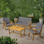 Set conversazione da esterno MAYEERTY 4 pezzi in legno di acacia, cuscini grigi resistenti all'acqua