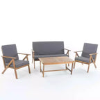 Set conversazione da esterno MAYEERTY 4 pezzi in legno di acacia, cuscini grigi resistenti all'acqua