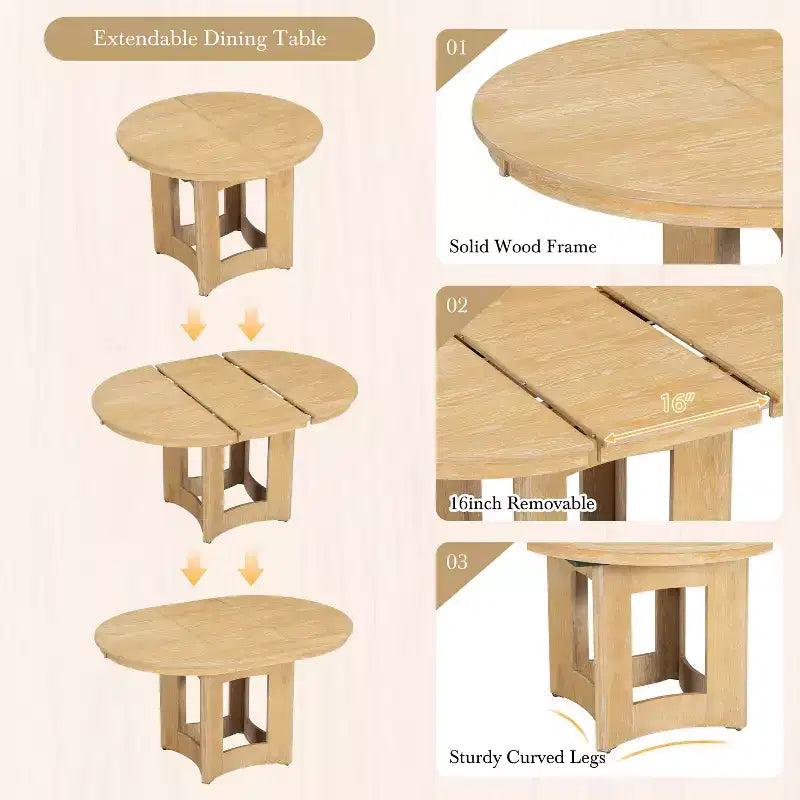 MAYEERTY Ensemble de table à manger ronde extensible 5 pièces style ferme, 16 rallonges amovibles, 4 chaises rembourrées pour 4 personnes, Espresso + Beige