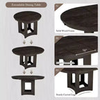 MAYEERTY Ensemble de table à manger ronde extensible 5 pièces style ferme, 16 rallonges amovibles, 4 chaises rembourrées pour 4 personnes, Espresso + Beige