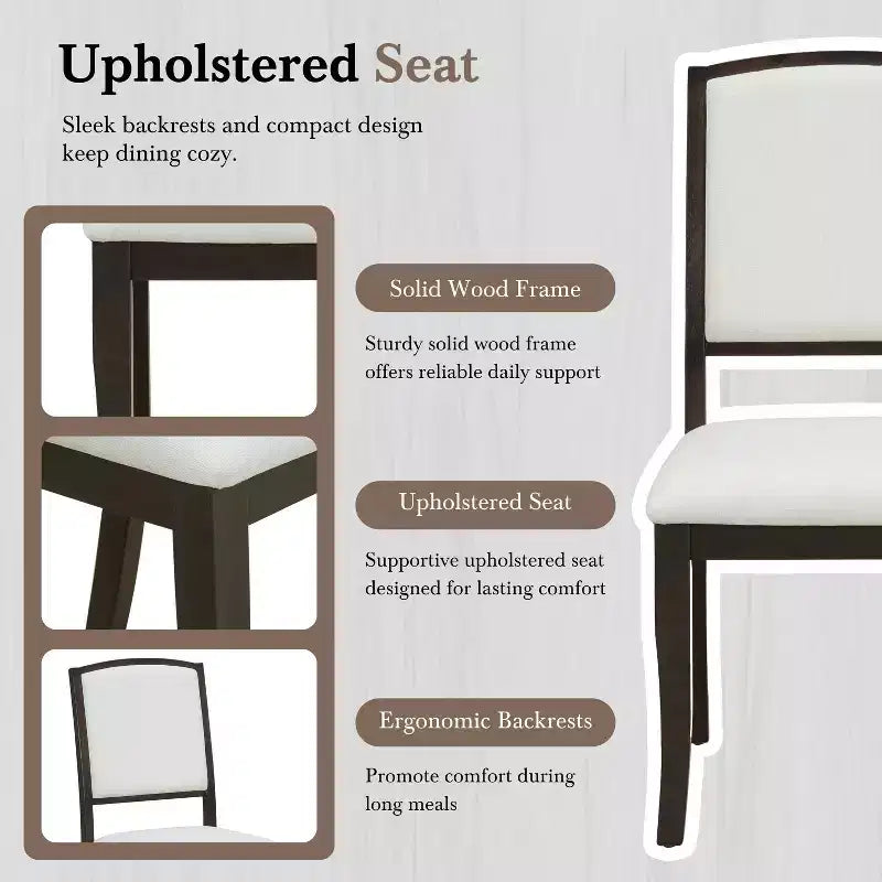 MAYEERTY Ensemble de table à manger ronde extensible 5 pièces style ferme, 16 rallonges amovibles, 4 chaises rembourrées pour 4 personnes, Espresso + Beige