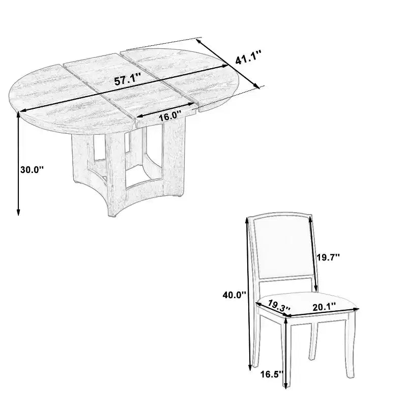 MAYEERTY Ensemble de table à manger ronde extensible 5 pièces style ferme, 16 rallonges amovibles, 4 chaises rembourrées pour 4 personnes, Espresso + Beige