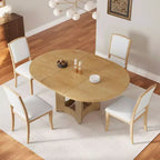 MAYEERTY Ensemble de table à manger ronde extensible 5 pièces style ferme, 16 rallonges amovibles, 4 chaises rembourrées pour 4 personnes, Espresso + Beige