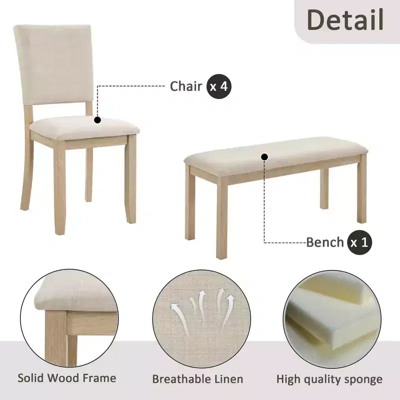 MAYEERTY Set da Pranzo Rotondo Moderno 5 Pezzi 47,3, 4 Sedie Imbottite, Nero Antico e Beige
