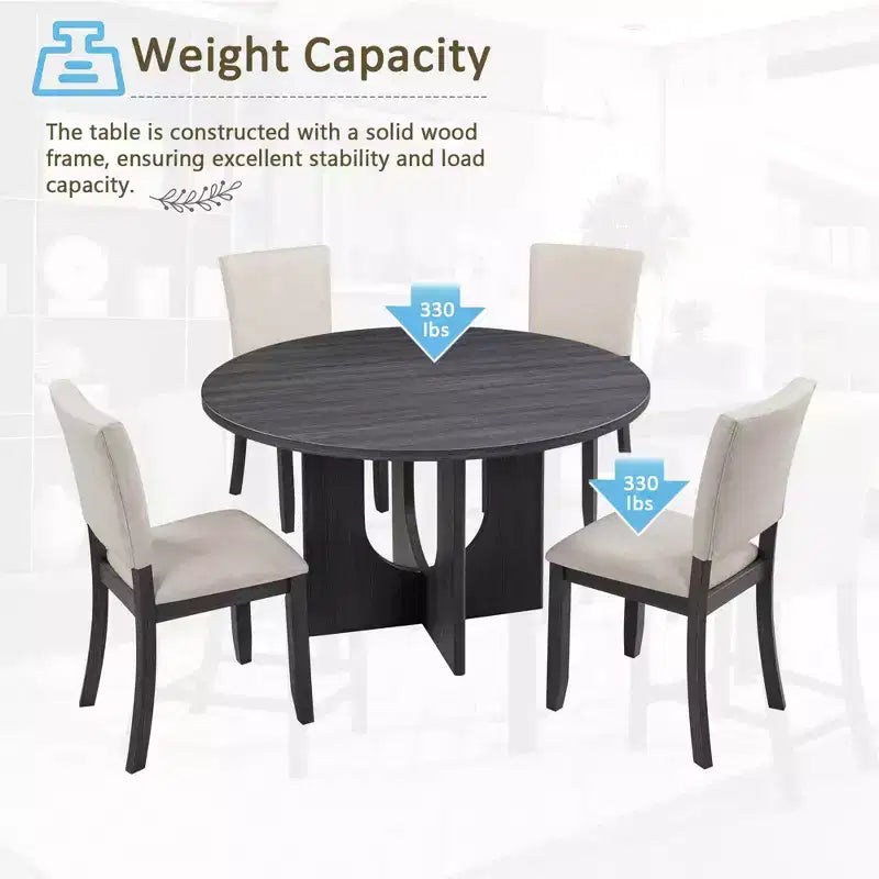 MAYEERTY Set da Pranzo Rotondo Moderno 5 Pezzi 47,3, 4 Sedie Imbottite, Nero Antico e Beige