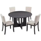 MAYEERTY Set da Pranzo Rotondo Moderno 5 Pezzi 47,3, 4 Sedie Imbottite, Nero Antico e Beige