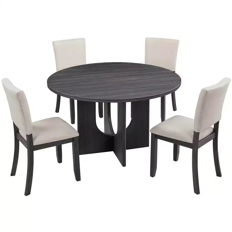 MAYEERTY Set da Pranzo Rotondo Moderno 5 Pezzi 47,3, 4 Sedie Imbottite, Nero Antico e Beige
