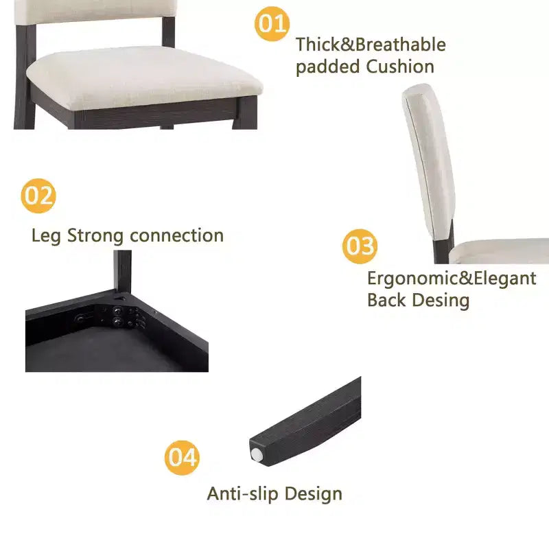 MAYEERTY Set da Pranzo Rotondo Moderno 5 Pezzi 47,3, 4 Sedie Imbottite, Nero Antico e Beige