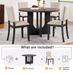 MAYEERTY Set da Pranzo Rotondo Moderno 5 Pezzi 47,3, 4 Sedie Imbottite, Nero Antico e Beige