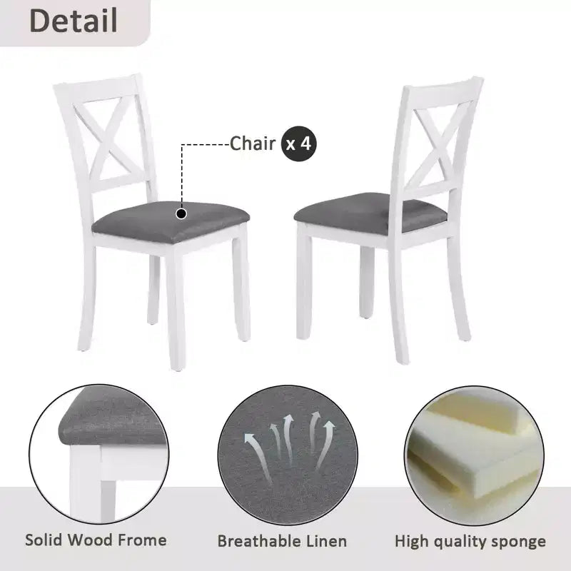 MAYEERTY Set da Pranzo Moderno 5 Pezzi, Tavolo in Legno con 4 Sedie, Grigio e Bianco Bicolore