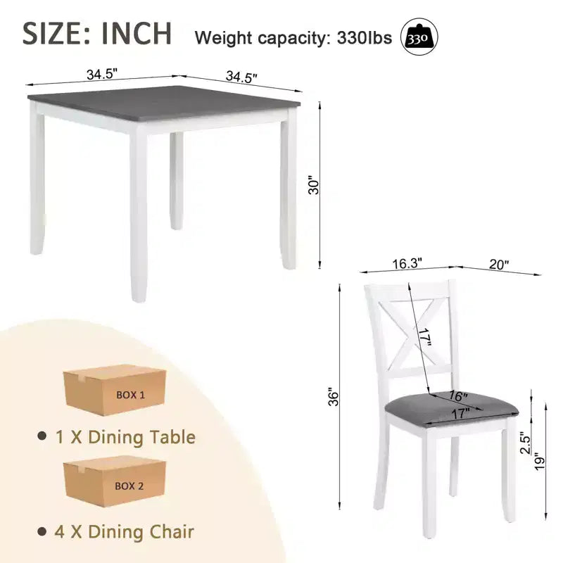 MAYEERTY Set da Pranzo Moderno 5 Pezzi, Tavolo in Legno con 4 Sedie, Grigio e Bianco Bicolore