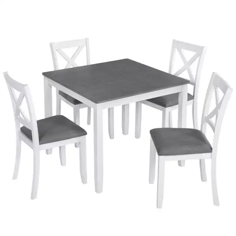 MAYEERTY Set da Pranzo Moderno 5 Pezzi, Tavolo in Legno con 4 Sedie, Grigio e Bianco Bicolore