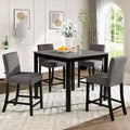 MAYEERTY 6-Piece Wooden Dining Set, 4 Chairs & Bench for 6, Light Grey & Black Two Tone