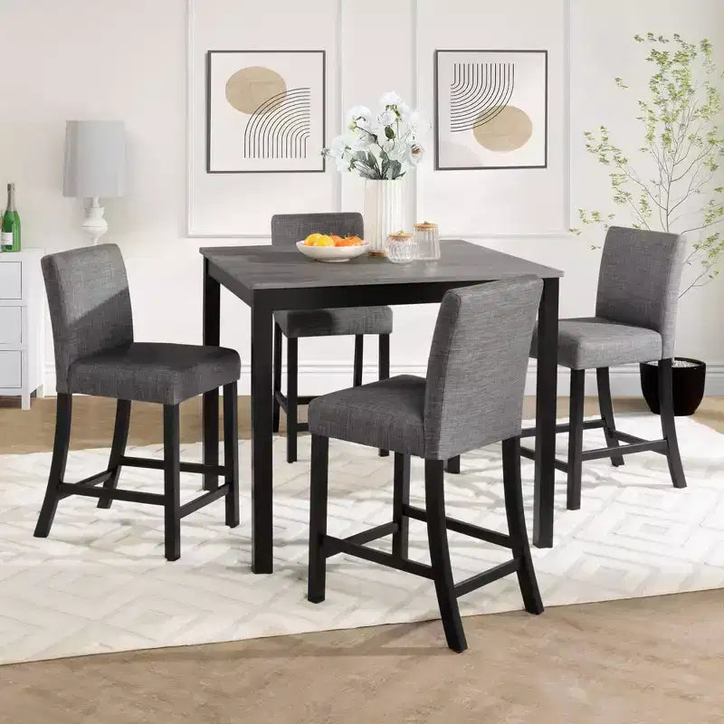 MAYEERTY Set da Pranzo in Legno da 6 Pezzi, 4 Sedie e Panca per 6 Persone, Bicolore Grigio Chiaro e Nero