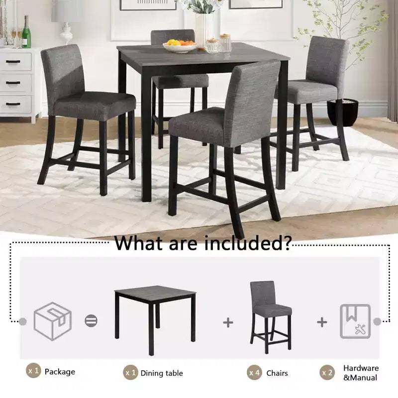 MAYEERTY Set da Pranzo in Legno da 6 Pezzi, 4 Sedie e Panca per 6 Persone, Bicolore Grigio Chiaro e Nero
