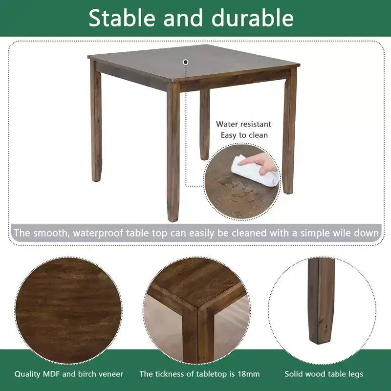 MAYEERTY Set da Pranzo Moderno Elegante da 5 Pezzi, Tavolo in Legno con 4 Sedie per 4 Persone, Noce