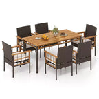 Set da pranzo da giardino Costway a 7 pezzi in vimini PE con foro per ombrellone da 1,97 pollici, cuscini per esterni marrone misto
