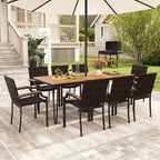 Set da pranzo da esterni Costway 9 pezzi con tavolo rettangolare da 79 pollici e 8 sedie impilabili in rattan