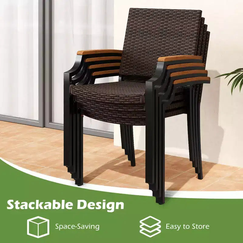 Set da pranzo da esterni Costway 9 pezzi con tavolo rettangolare da 79 pollici e 8 sedie impilabili in rattan