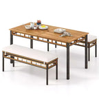 Costway Set da Pranzo per Esterni 3 Pezzi in Legno di Acacia con Foro per Ombrellone da 5 cm e Cuscini per Giardino Marrone Misto