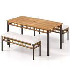 Costway Set da Pranzo per Esterni 3 Pezzi in Legno di Acacia con Foro per Ombrellone da 5 cm e Cuscini per Giardino Marrone Misto