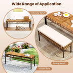 Costway Set da Pranzo per Esterni 3 Pezzi in Legno di Acacia con Foro per Ombrellone da 5 cm e Cuscini per Giardino Marrone Misto