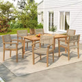 7PCS Outdoor Dining Set Patio Furniture Set with 6 Wicker Chairs & 1 Teak-Finish Dining Table, Acacia Wood Tabletop - ModernLuxe