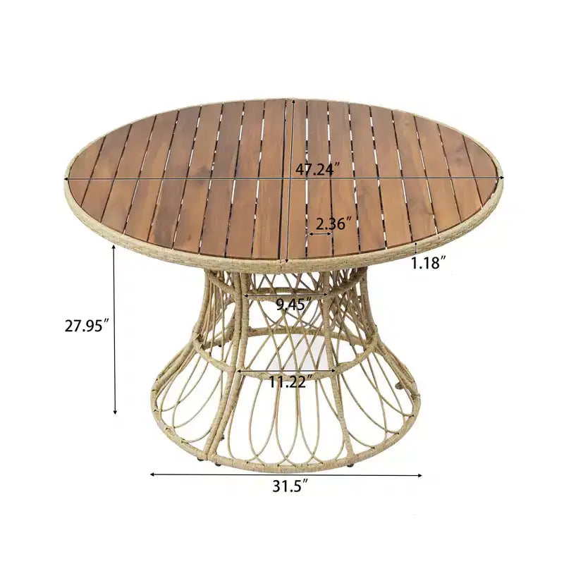 Christopher Knight Home Nan Set da Pranzo da Esterno a 5 Pezzi in Legno di Acacia con 4 Poltrone in Vimini