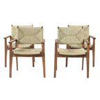 Christopher Knight Home Nan Set da Pranzo da Esterno a 5 Pezzi in Legno di Acacia con 4 Poltrone in Vimini